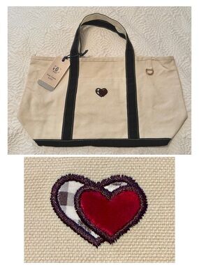 Tote bag - GC Design - white black w/red & plaid hearts.  NEW w/tags. 11x18x6.5”
